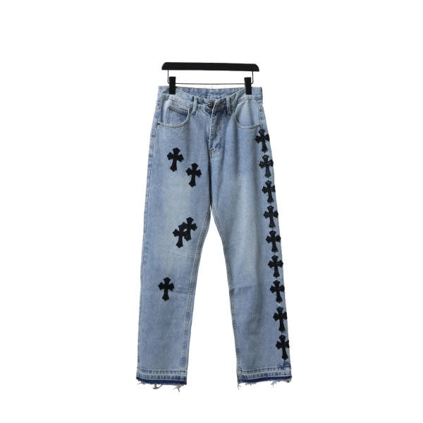 Chrome Hearts Black Cross Leather Patch Jeans