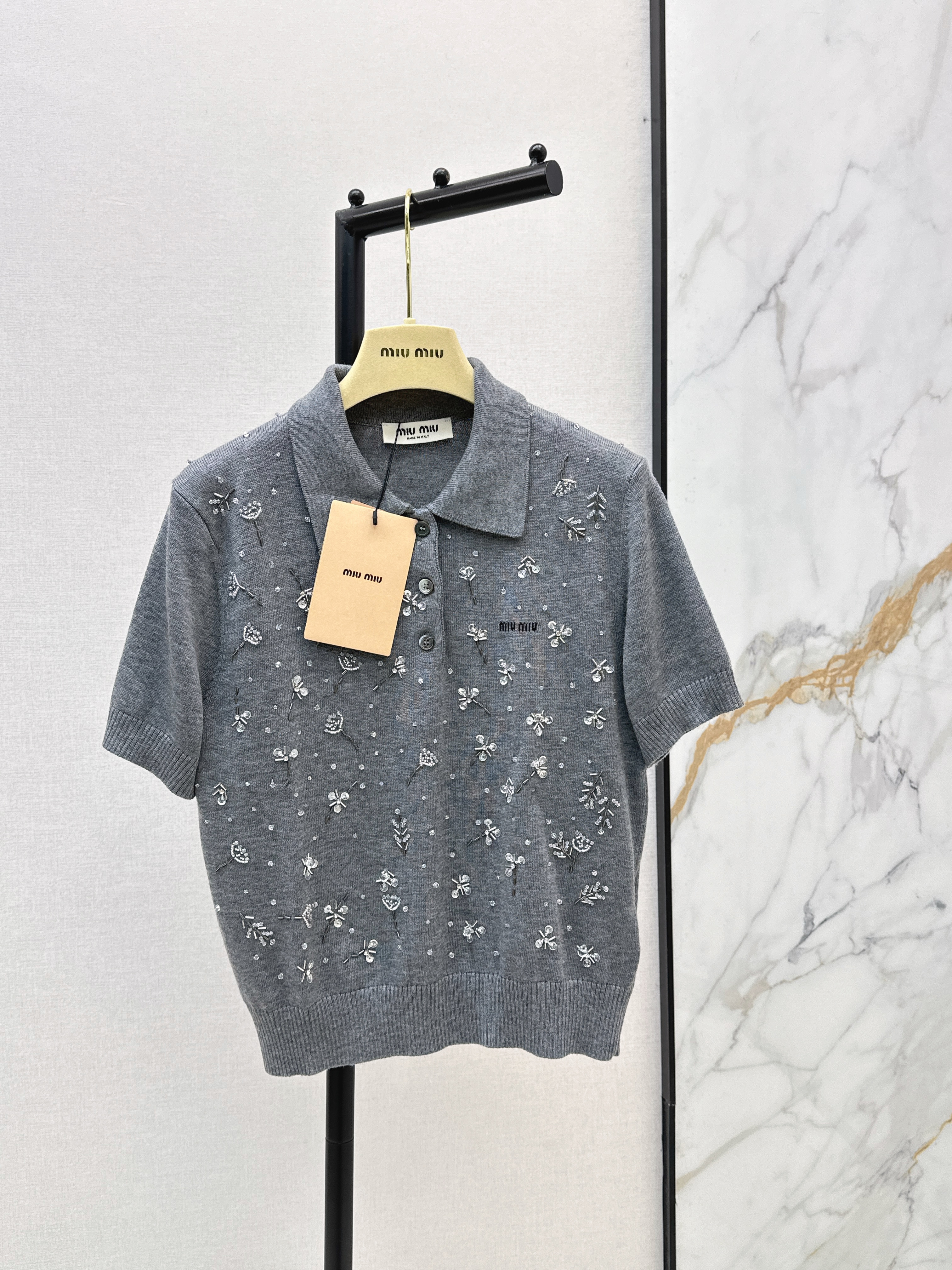 Miu New Beaded knit polo shirt