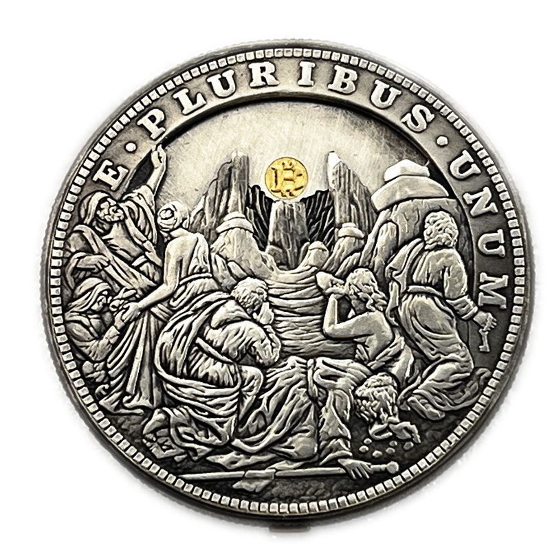 Movable Mechanical Coin 'Open the Mountain Bitcoin Coin ' Roman Booteen Coin Hobo Nickel Morgan Dollar Amazing Art Collectible Creative Gift Handmade Commemoration Coin