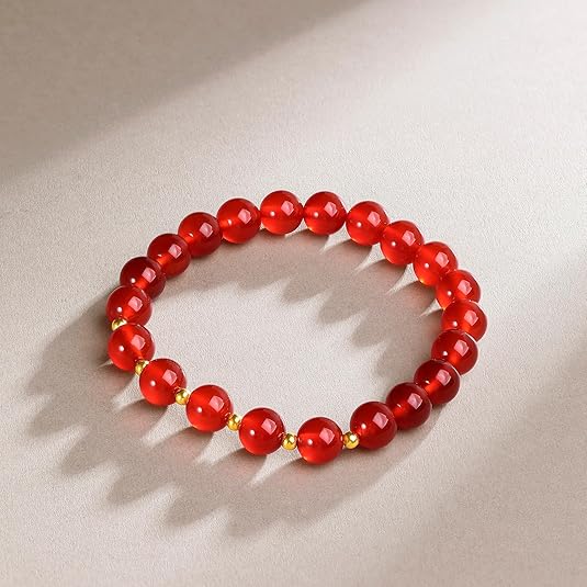 R8P-18K Gold Red Agate Beaded Bracelet for Women