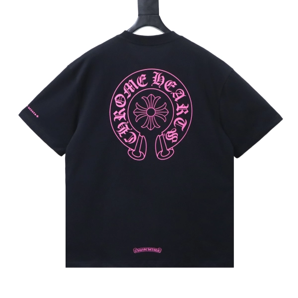 Chrome Hearts Pink Hoofed Cross Print Short Sleeve Shirt black