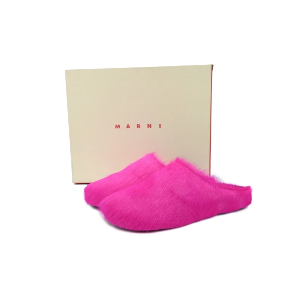 Marni Long-hair Calfskin Fussbett Sabot Rose Red
