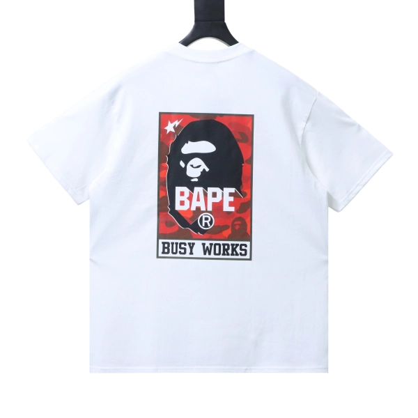 Bape 26ss Classic Red Logo Ape Head Front and Back Printed Short Sleeve T-Shirt White