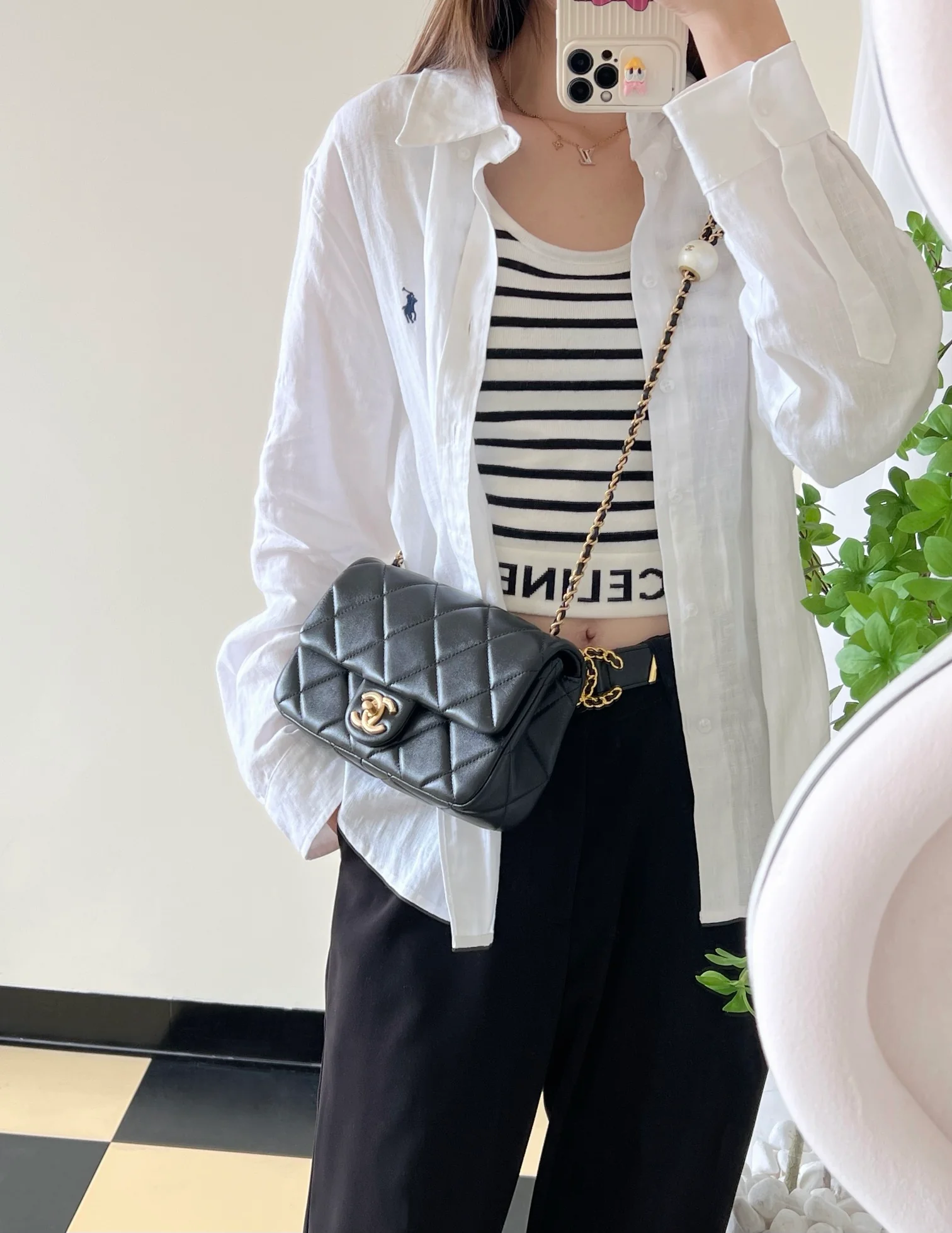 Chan New 24s Double Pearl Flap Bag