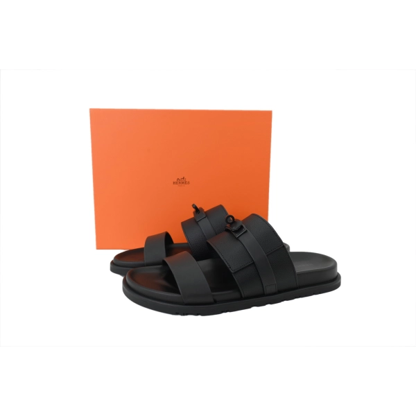 HERMES Lychee Grain Button Slides