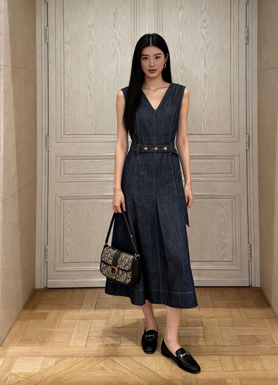 Brun New Denim Sleeveless V-Neck Dress
