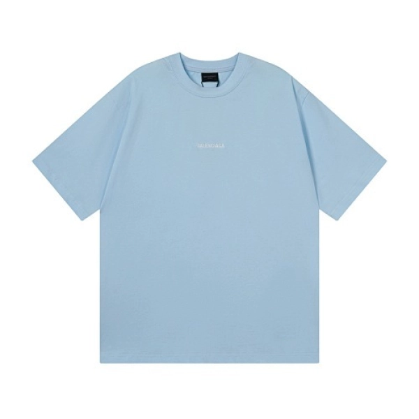 Balenciaga Clothes Logo Embroidered Washed Distressed T-shirt Black/Blue