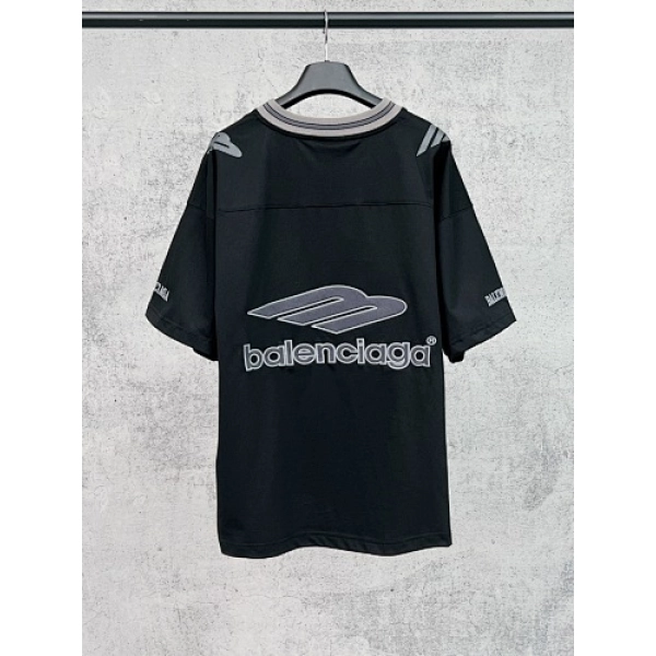Balenciaga Clothes 3B Silhouette Ribbed V-neck Printed T-shirt Black/Dark Blue/Gray