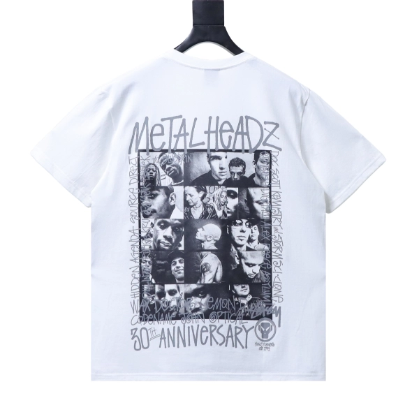 Stussy x Metalheadz Collaboration Short Sleeve Shirt with Logo Print on Chest - white
