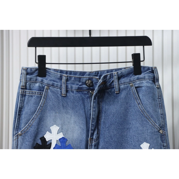 Chrome Hearts Fleur Knee Cross Patch Jeans Blue