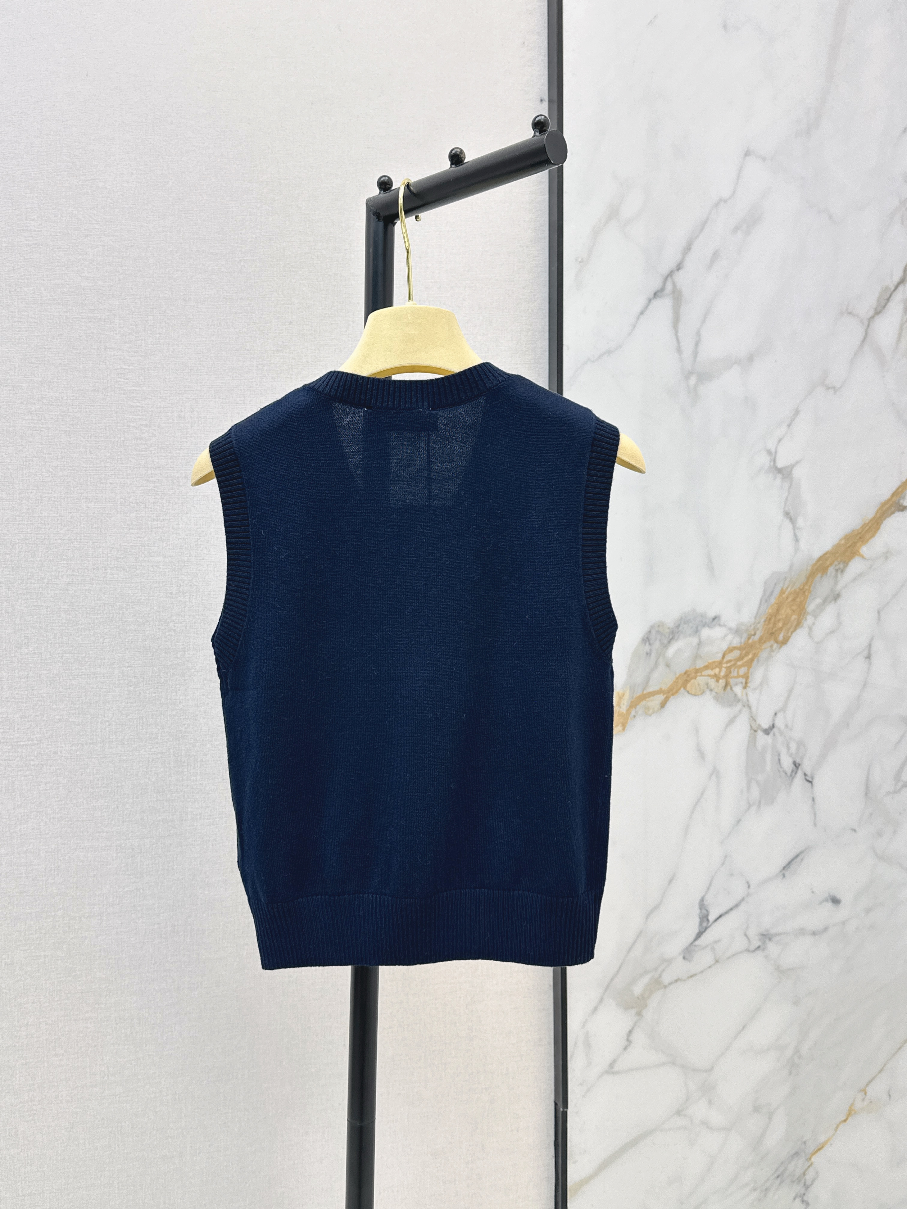 Miu New Beaded Flower Rhinestone Knitted Vest