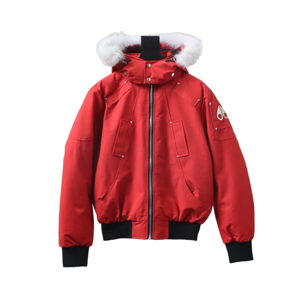 Moose Knuckles Men's Balistic Bomber Zip-Up Fur Jacket Red
