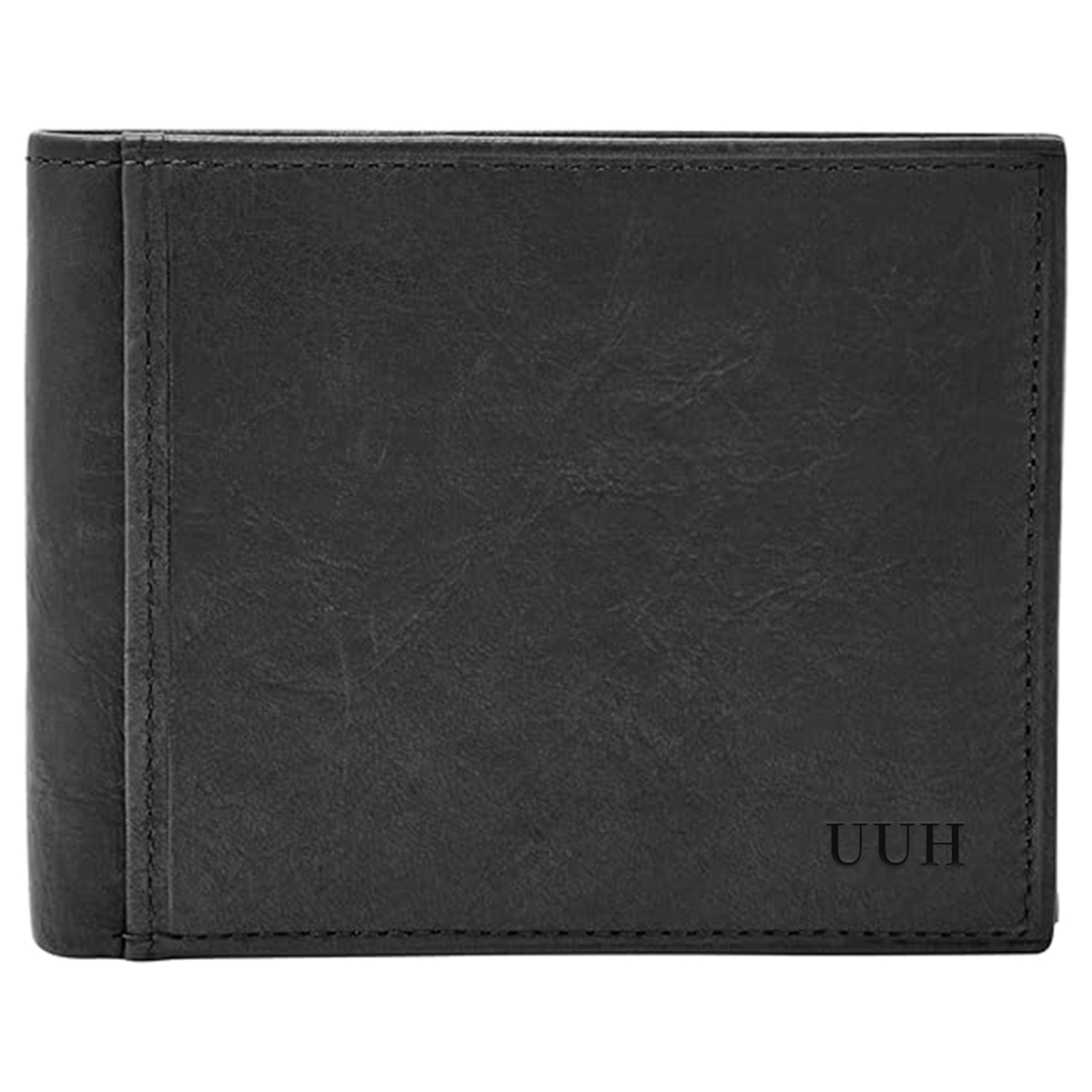 UUH- Black Men's Everett Leather Bifold with Flip ID Wallet