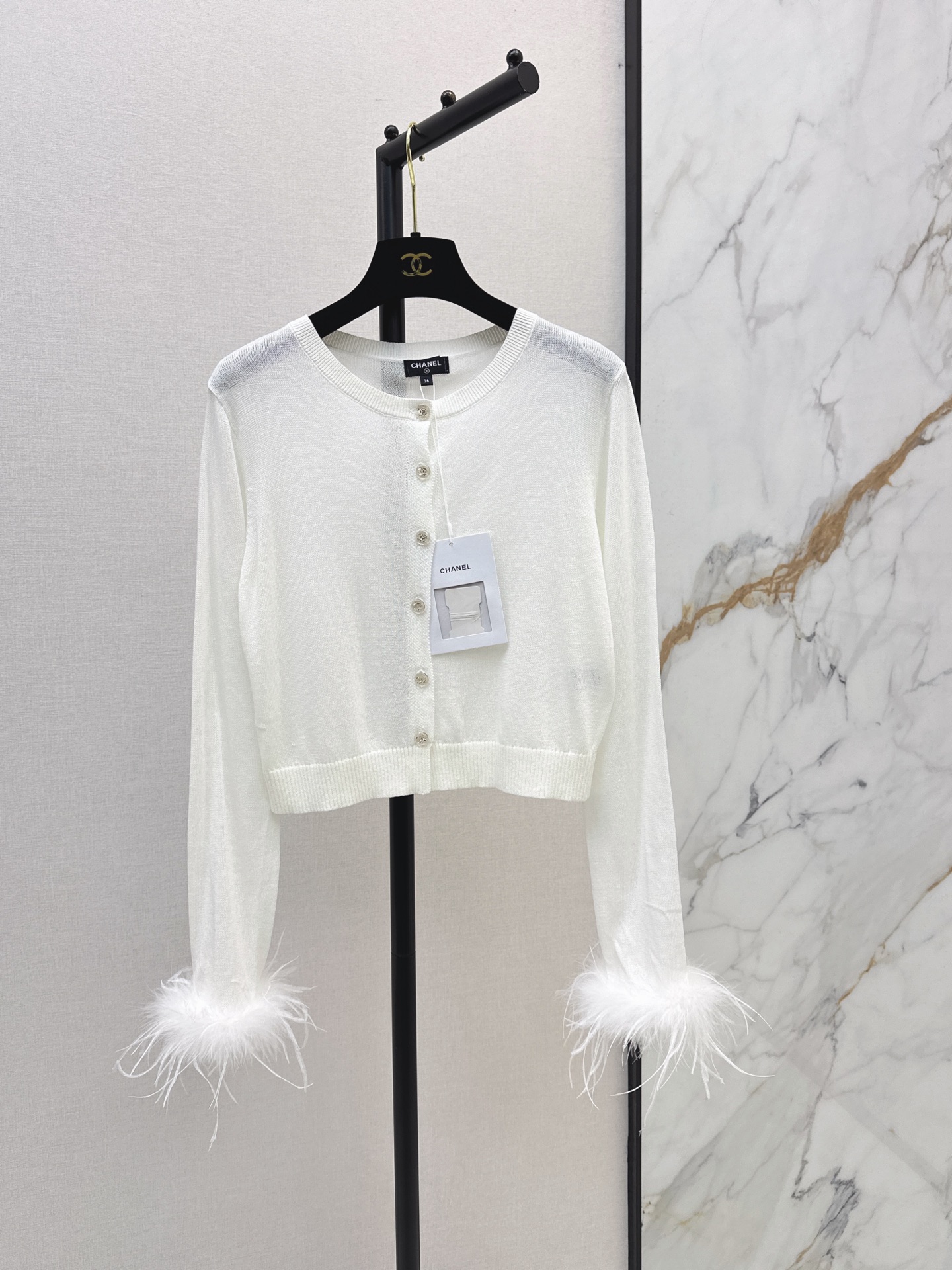 Chan New Ostrich Feather Sleeve Cardigan
