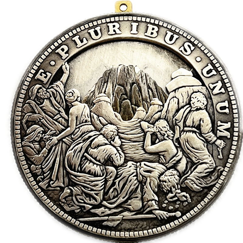 Movable Mechanical Coin 'Open the Mountain Bitcoin Coin ' Roman Booteen Coin Hobo Nickel Morgan Dollar Amazing Art Collectible Creative Gift Handmade Commemoration Coin
