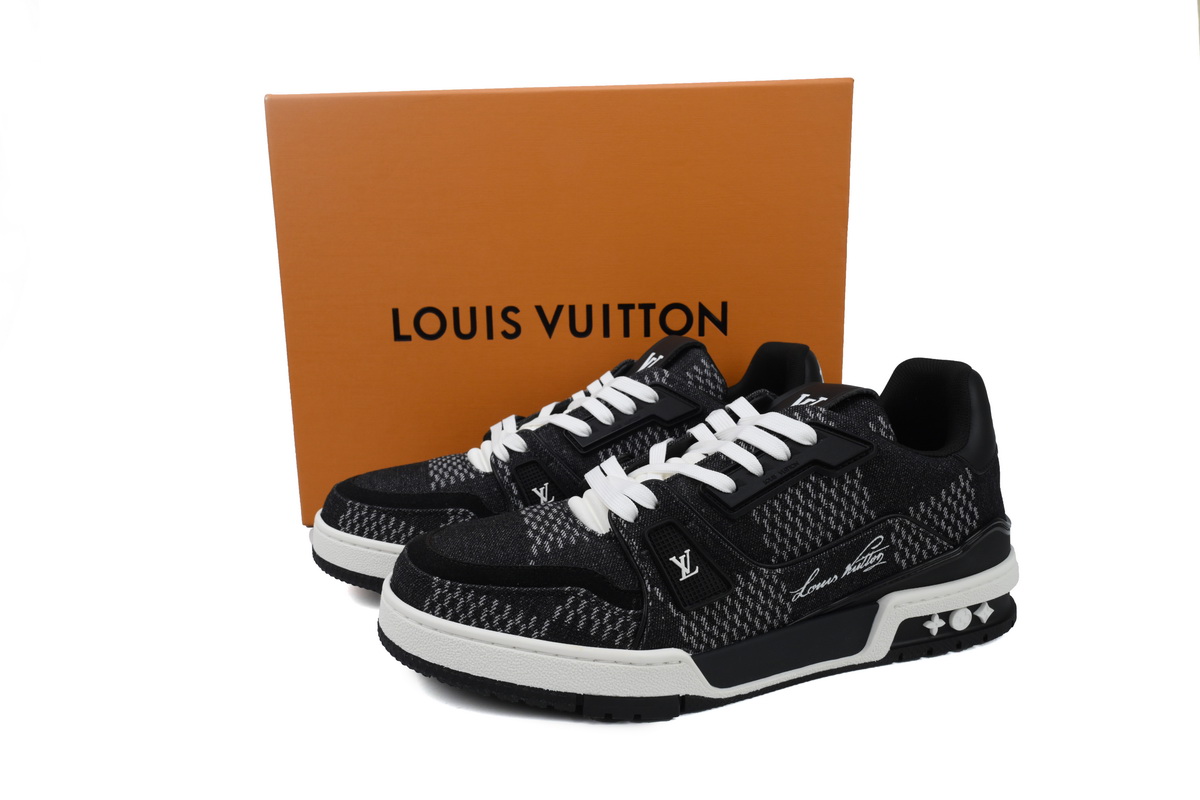 Pkkicks God Batch Louis Vuitton LV Trainer Black Damier 3D Denim 1AD6DX