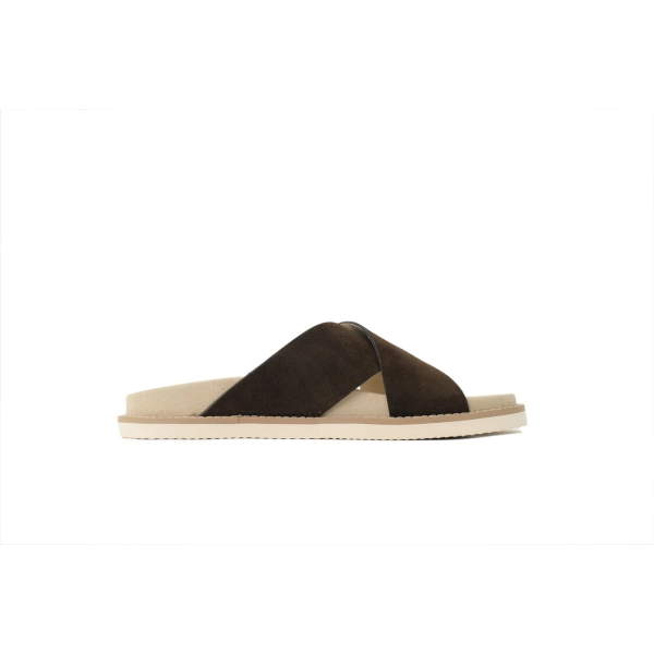 Brunello Cucinelli Suede Crisscross Slides Coffee