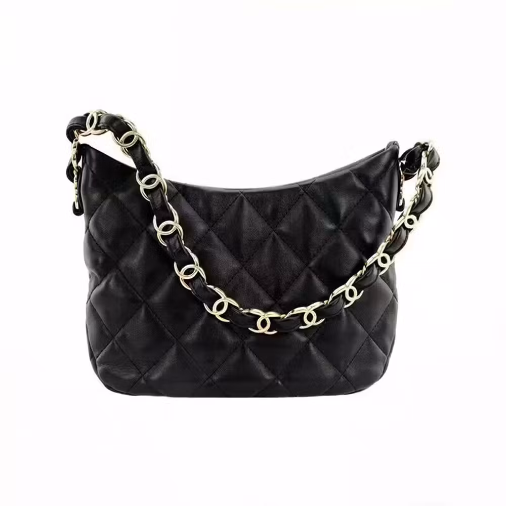 Chanel (CHANEL) Women's Bag 22K Leather Wear Chain Classic Double C Women's Hobo Underarm Bag Shoulder Bag Handbag Diamond Pattern Black AS3562-B09178-94305