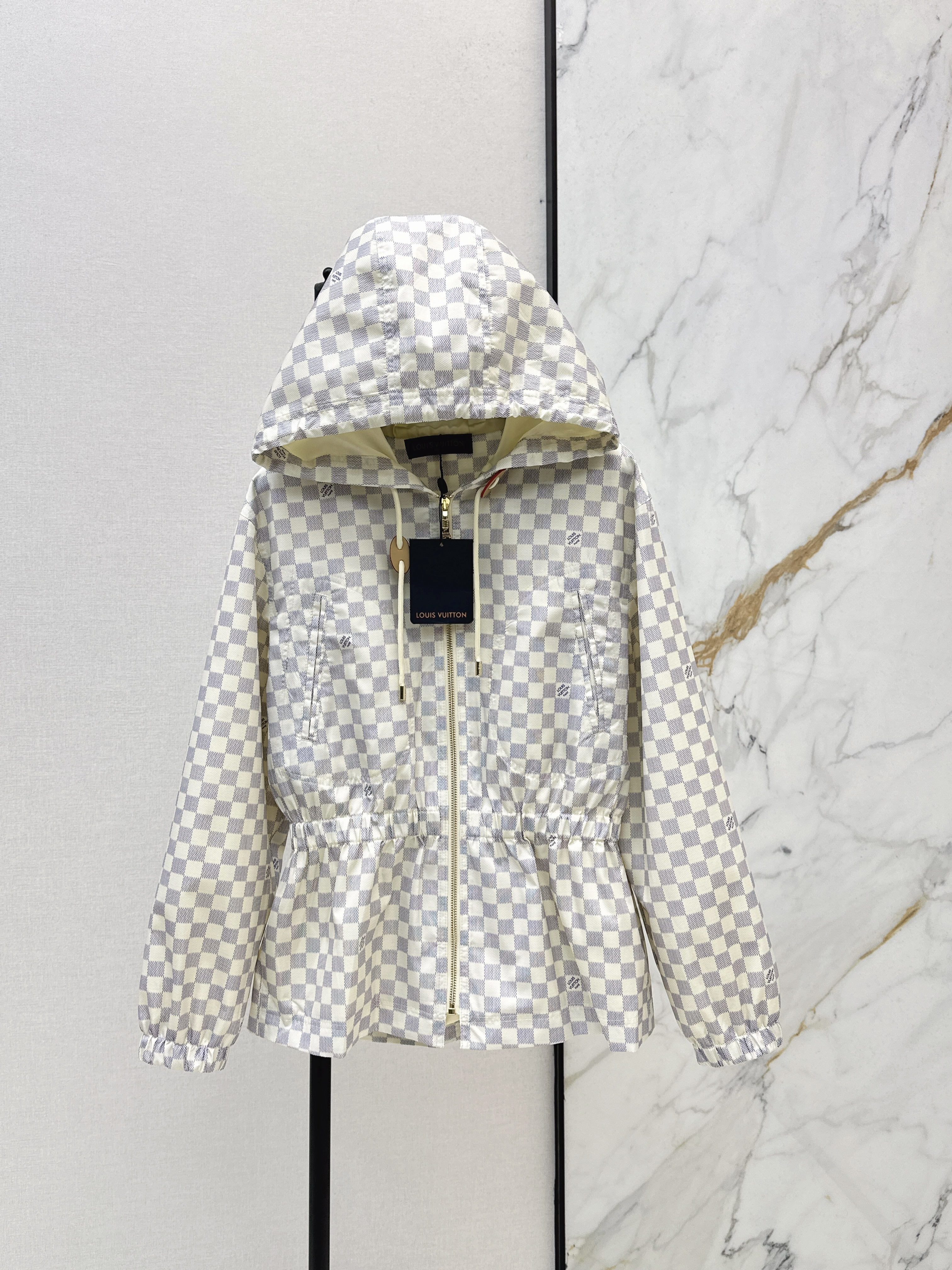 Louis New check hooded trench coat