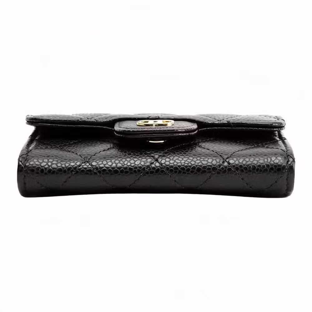 Chanel (CHANEL) Women's Bag Classic Golden Buckle Flap Diamond Plaid Grain Cowhide Women's Coin Purse Card Bag Gift Black AP0214-Y01864-C3906 11cm Long 2cm Wide 7.5cm High