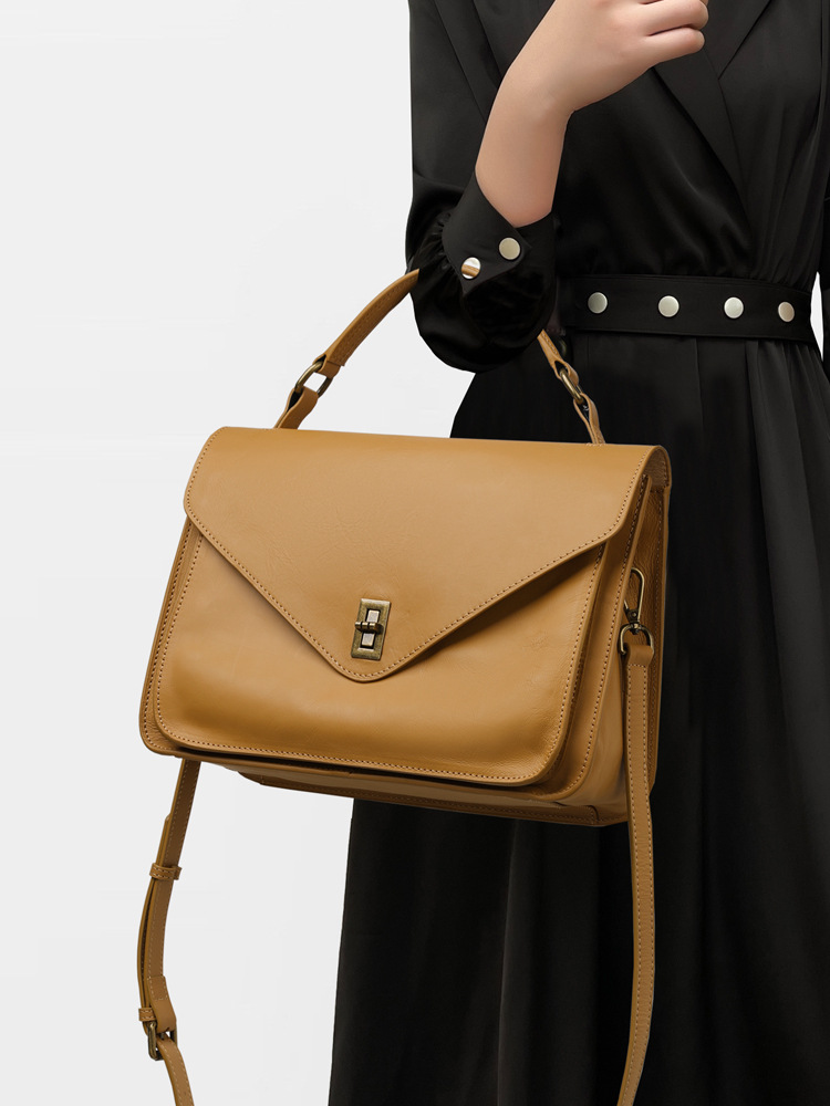 Camel Tan Leather Flap Satchel