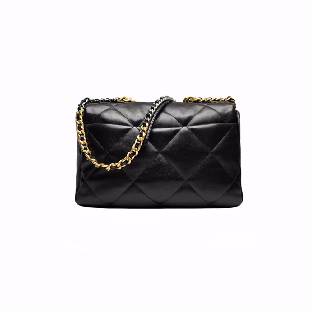 Chanel (CHANEL) women's bag oversized black 19Bag gold buckle diamond pattern chain flap bag messenger bag women's holiday gift AS1162-B04852-94305 length 36cm wide 11cm high 25cm