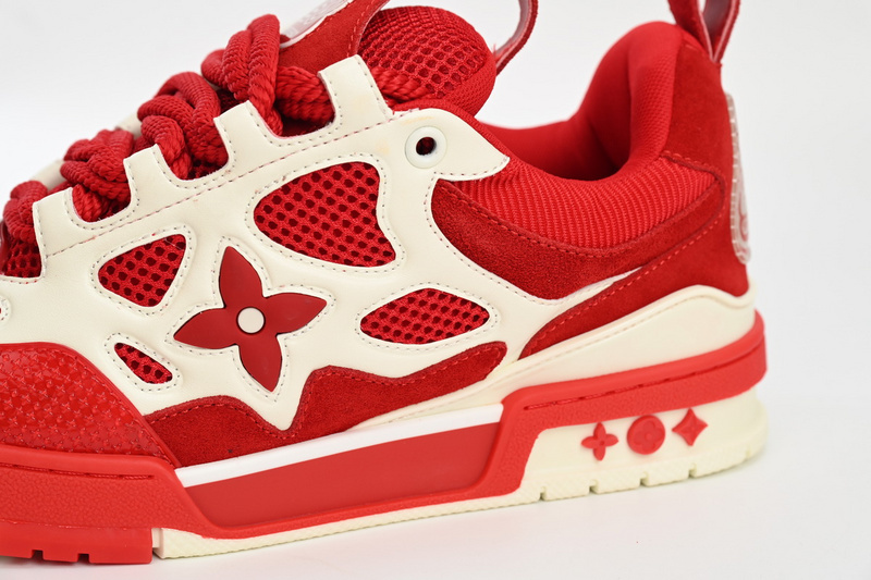 Pkkicks God Batch LOUIS VUITTON Leather lace up Fashionable Board Shoes Red 51BCOLRB