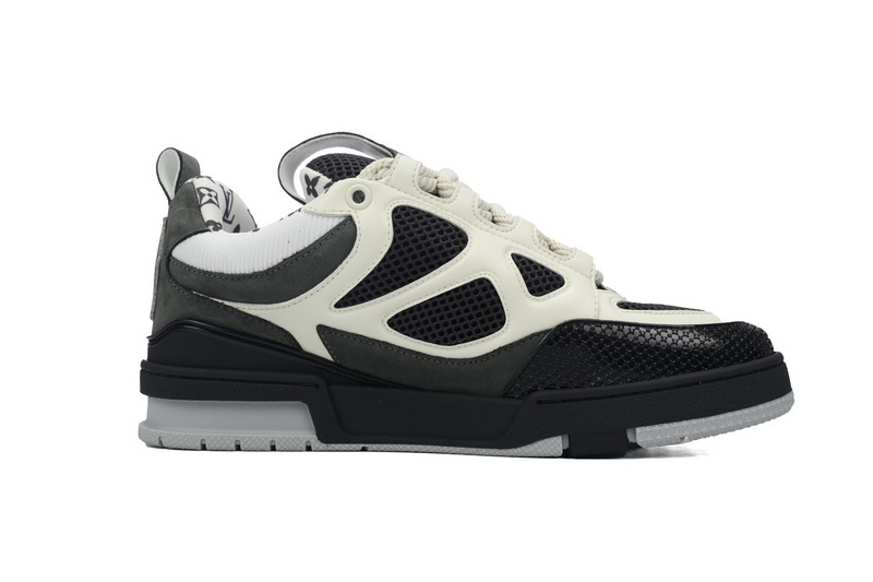 Pkkicks God Batch LOUIS VUITTON Leather lace up Fashionable Board Shoes Black Gray 1AC52M