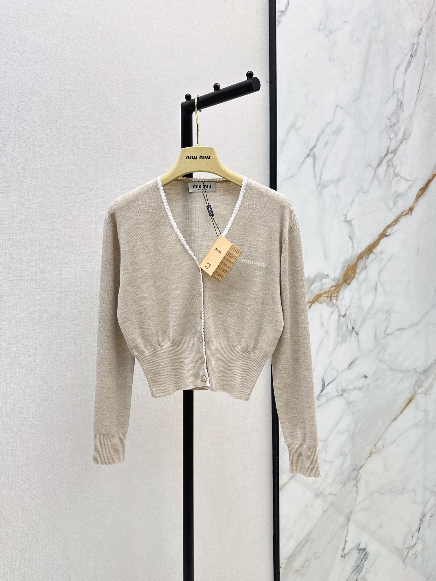 Miu New Lace Trim V-Neck Cardigan