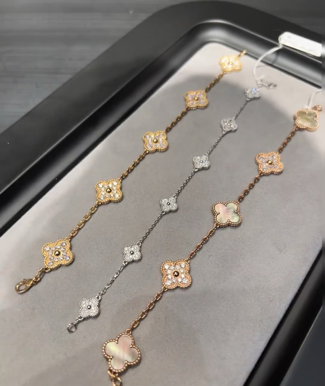 VCA  New Vca Rose Gold Fully Diamond Paved Five-Flower Bracelet
