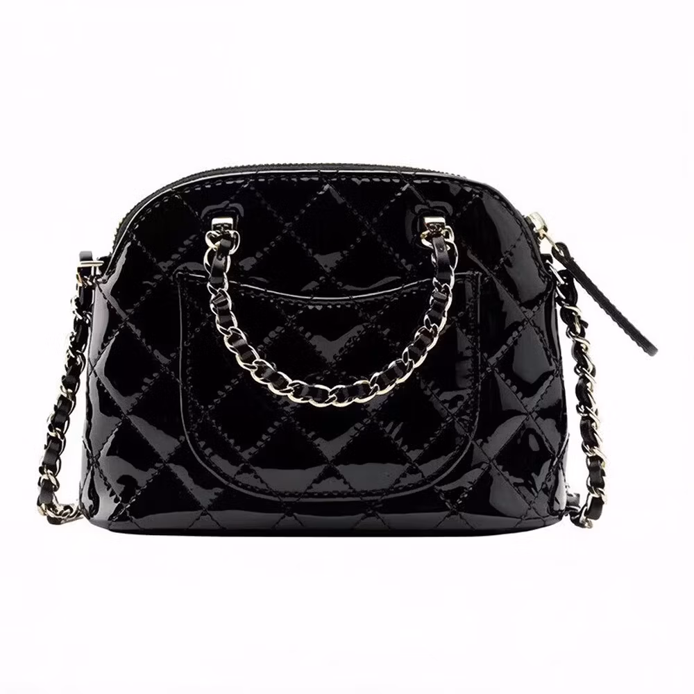 Chanel (CHANEL) women's foreskin wearing chain shell bag women's shoulder bag messenger bag handbag rhombus pattern patent leather calfskin black AP3354-B10839-94305