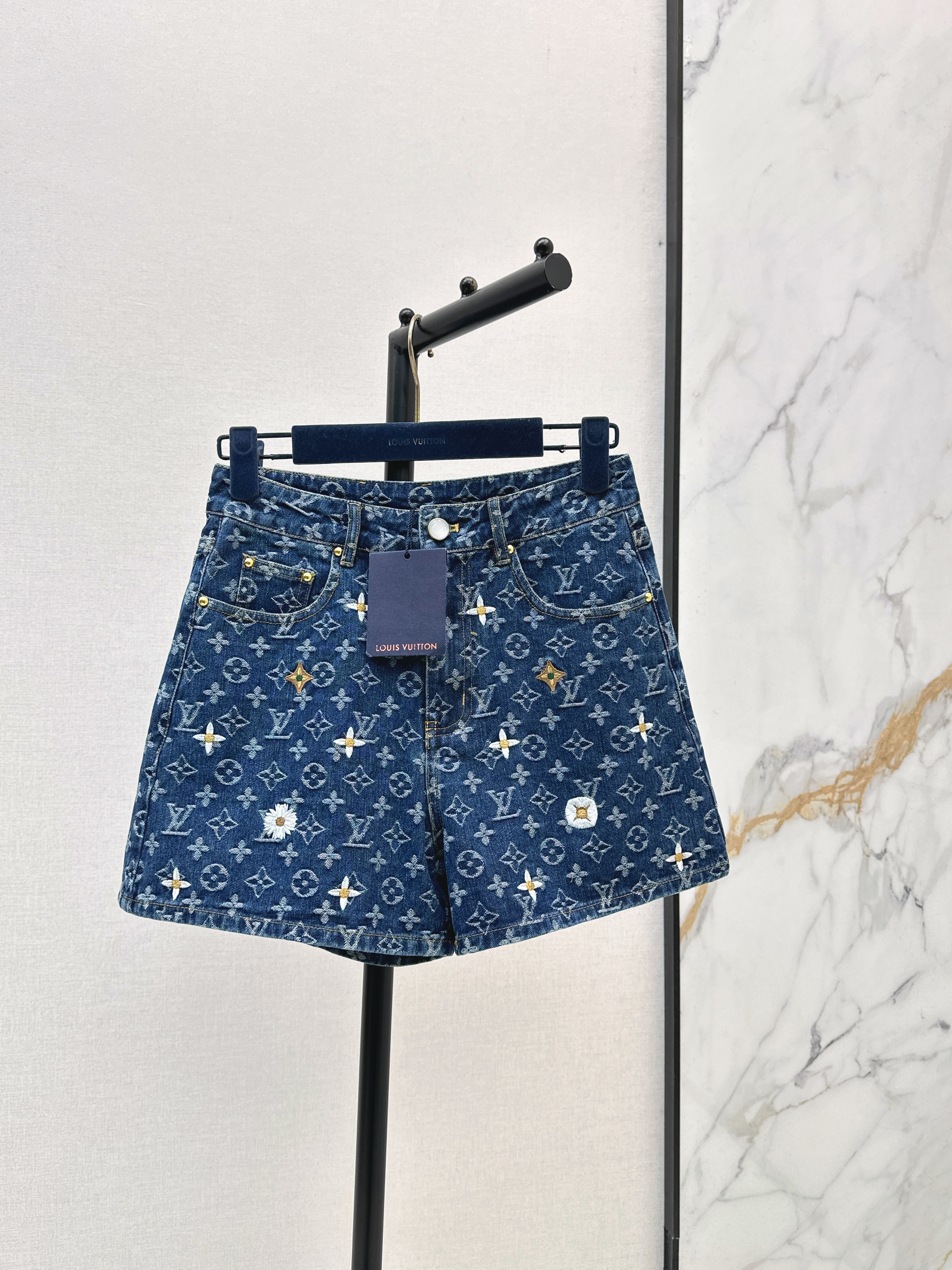 Louis New Embroidered denim shorts