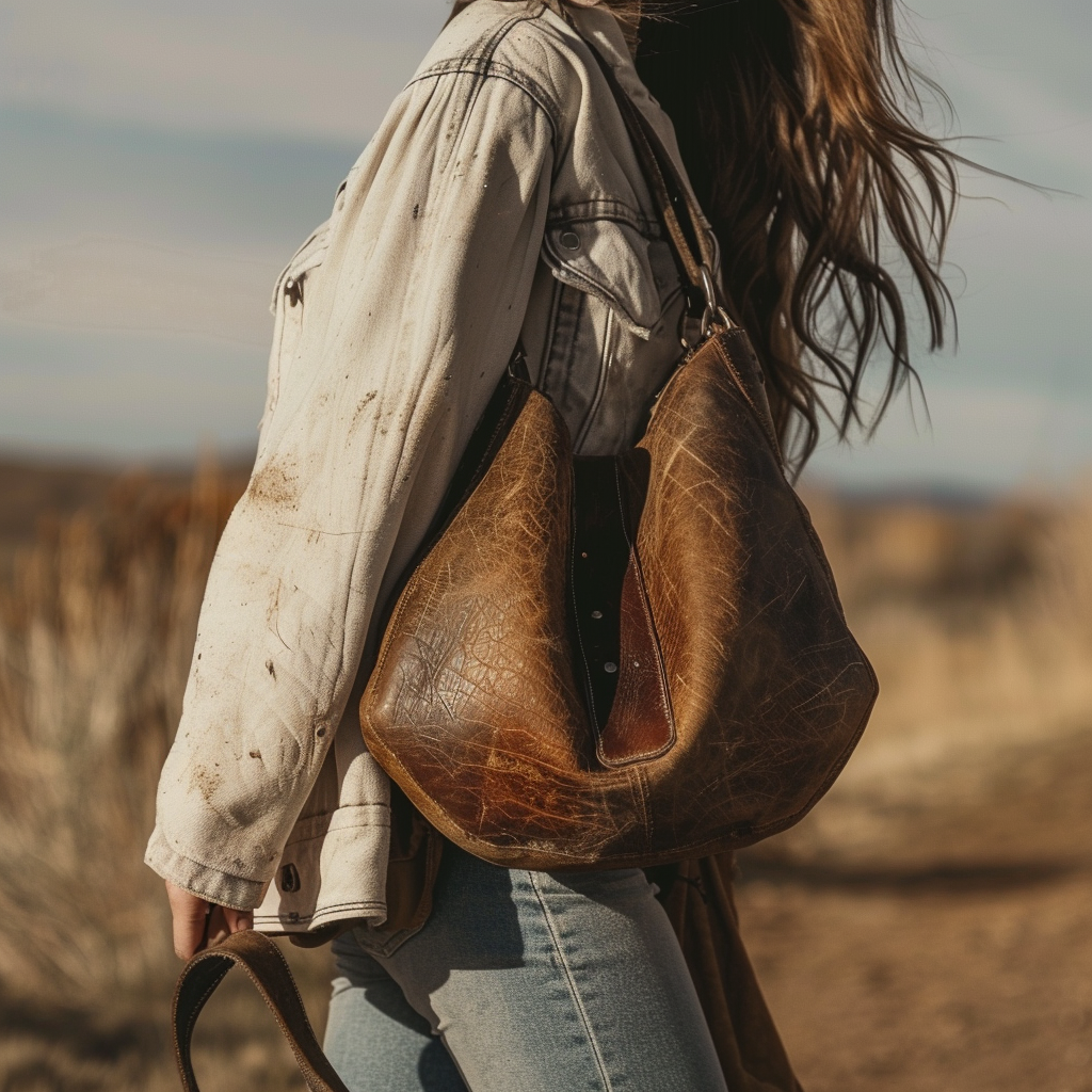 Handcrafted Distressed Leather Hobo Bag Western Style Large Capacity Crossbody Bag for Women