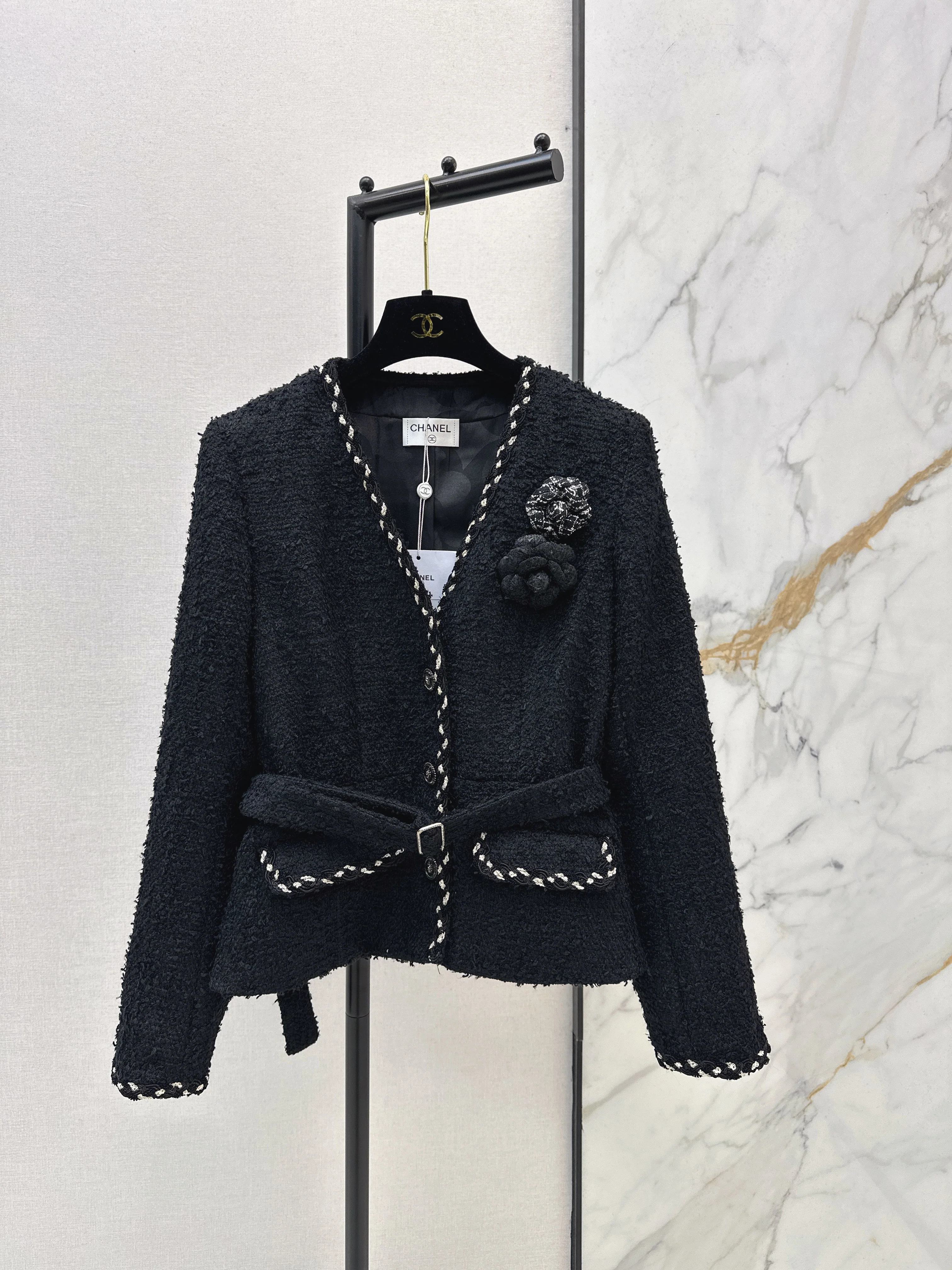 Chan NEW tweed 3d floral woven jacket
