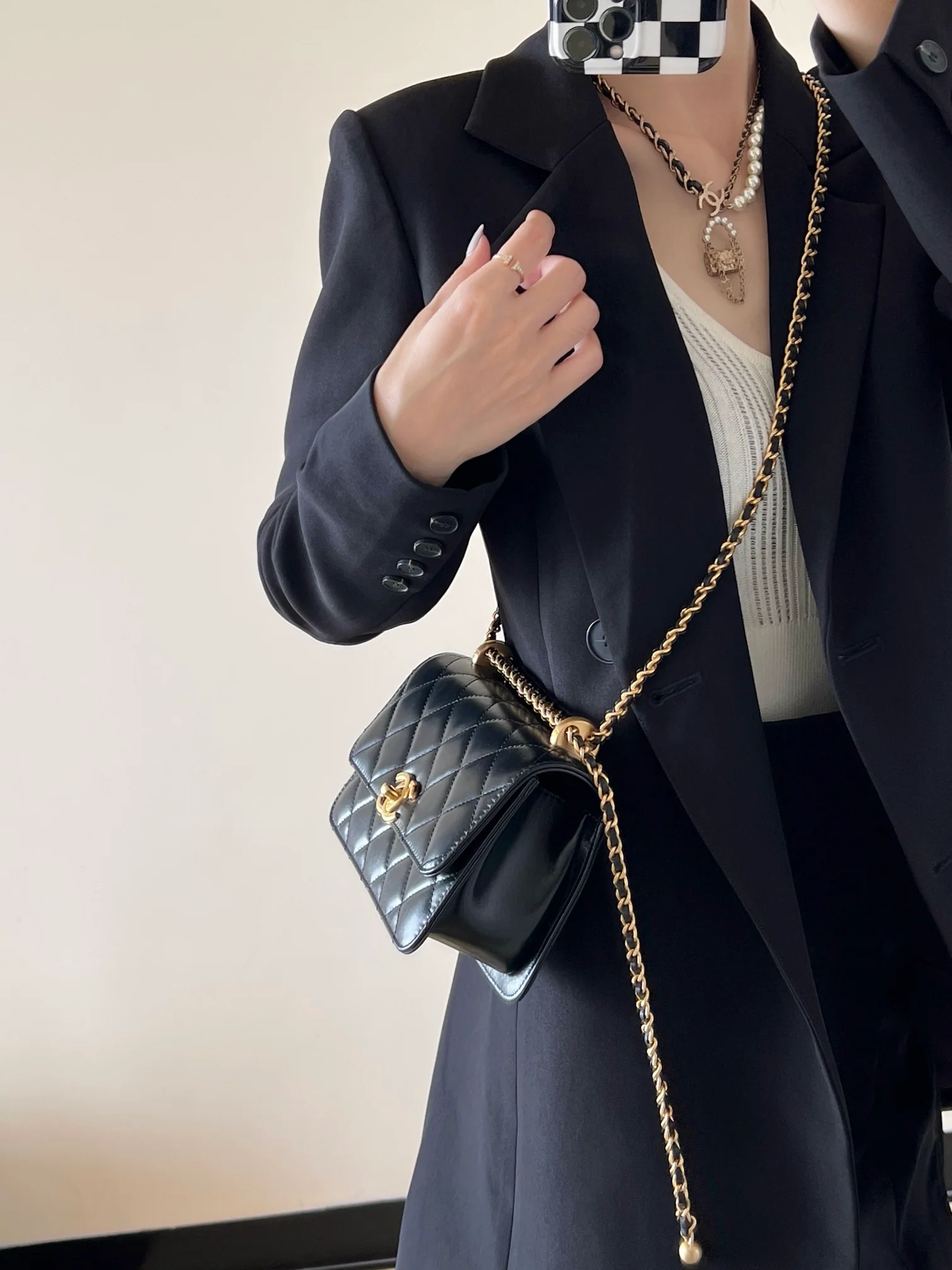 Chan New 24c Double gold bead flap bag