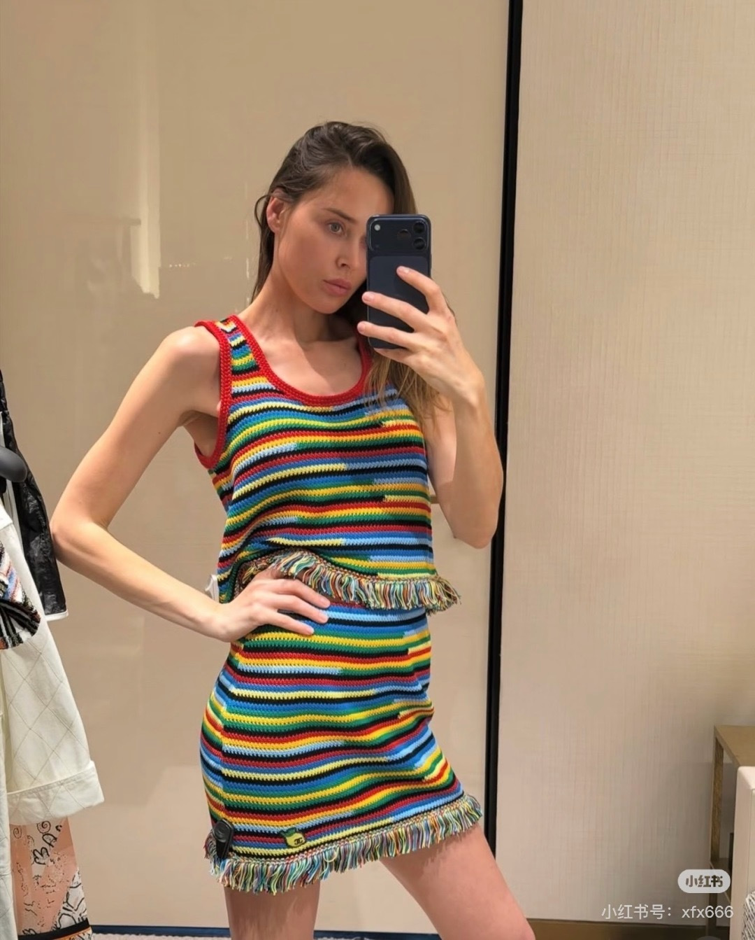 Chan New Striped Tassel Knitted skirt