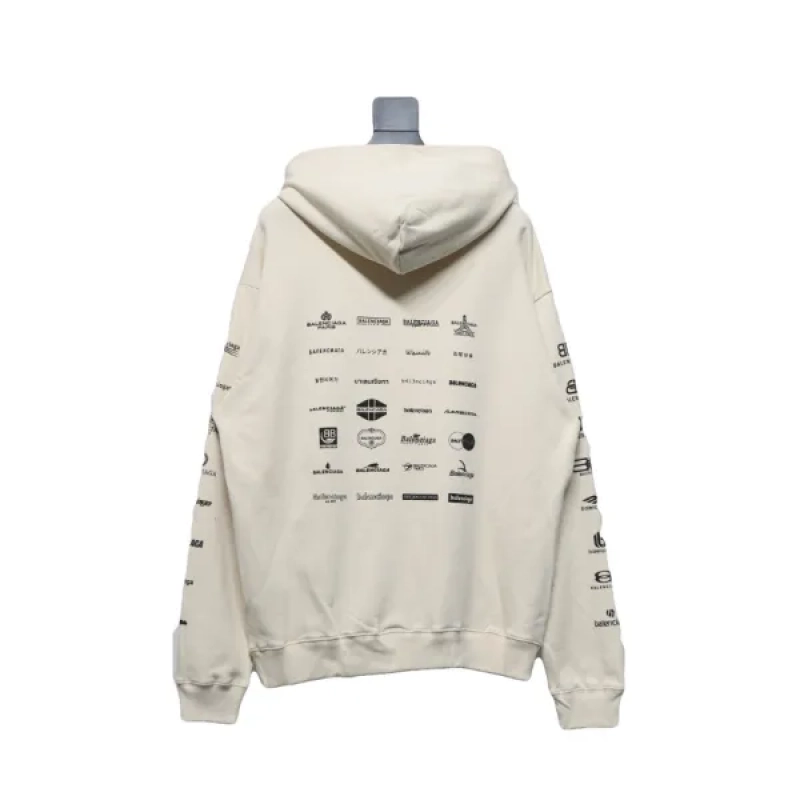 Balenciaga Clothes Logo Printed Hoodie Beige Cotton