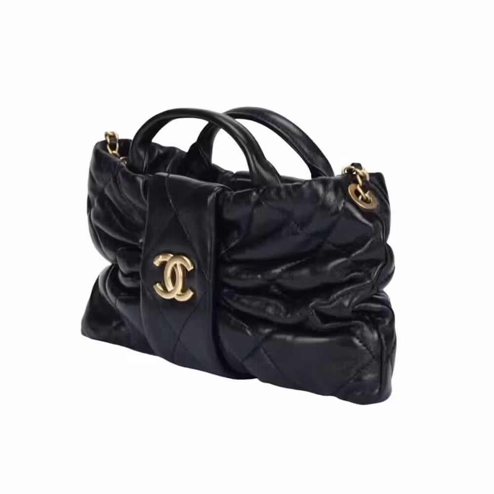 Chanel (CHANEL) women's bag 25K double C LOGO bow bag sheepskin material leather chain handbag shoulder messenger bag mini black length 26cm width 5cm height 18cm