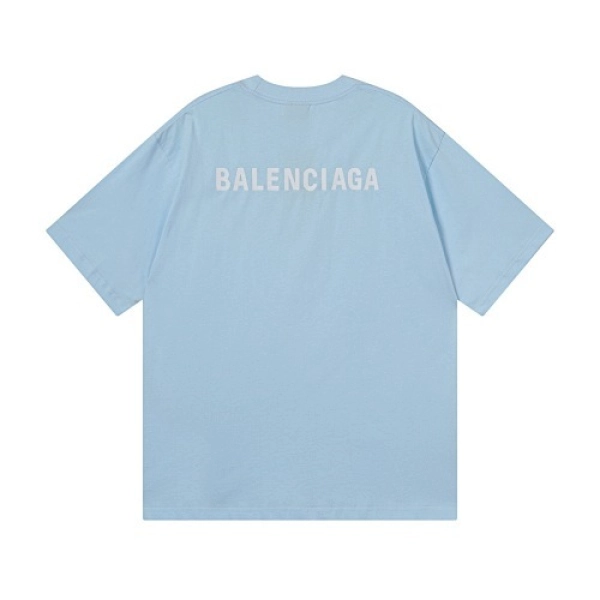 Balenciaga Clothes Logo Embroidered Washed Distressed T-shirt Black/Blue