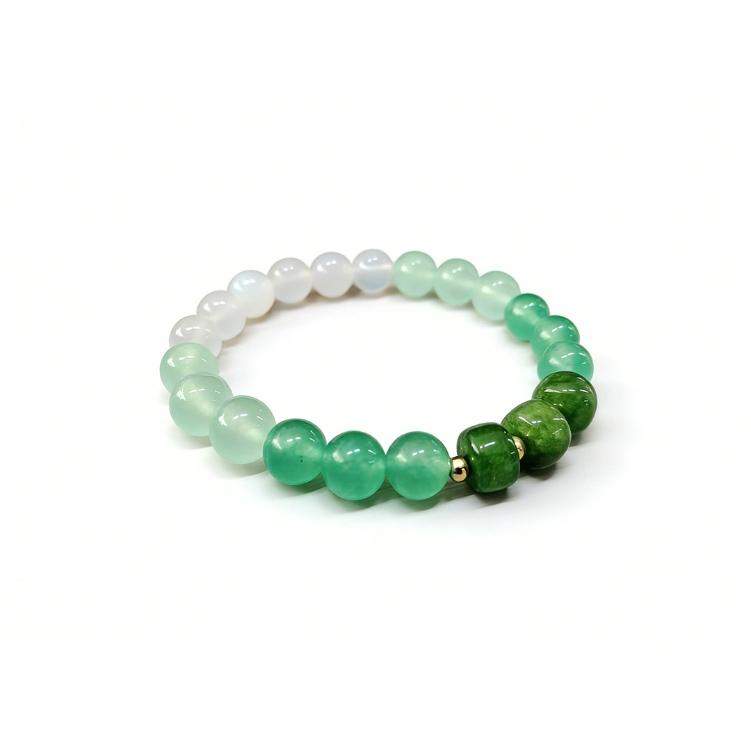 Green Jade Gradient Beaded Bracelet with Decorative Accent Bead