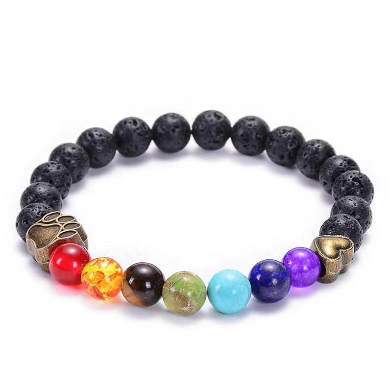 7 Chakra Lava Stone Bracelet with Healing Crystal Beads