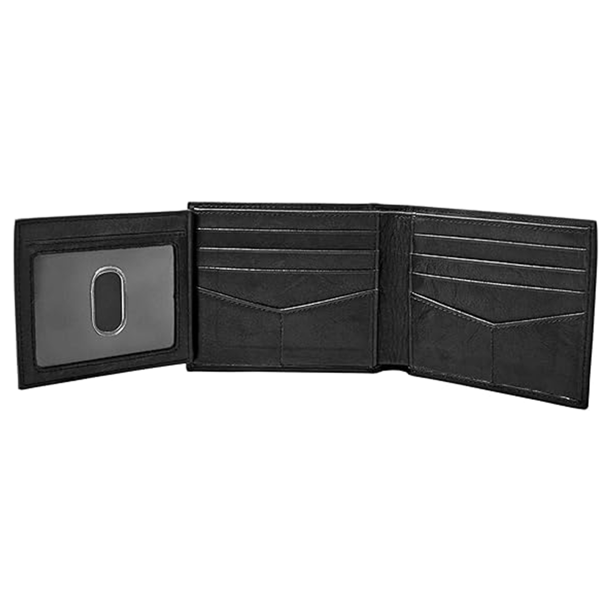UUH- Black Men's Everett Leather Bifold with Flip ID Wallet