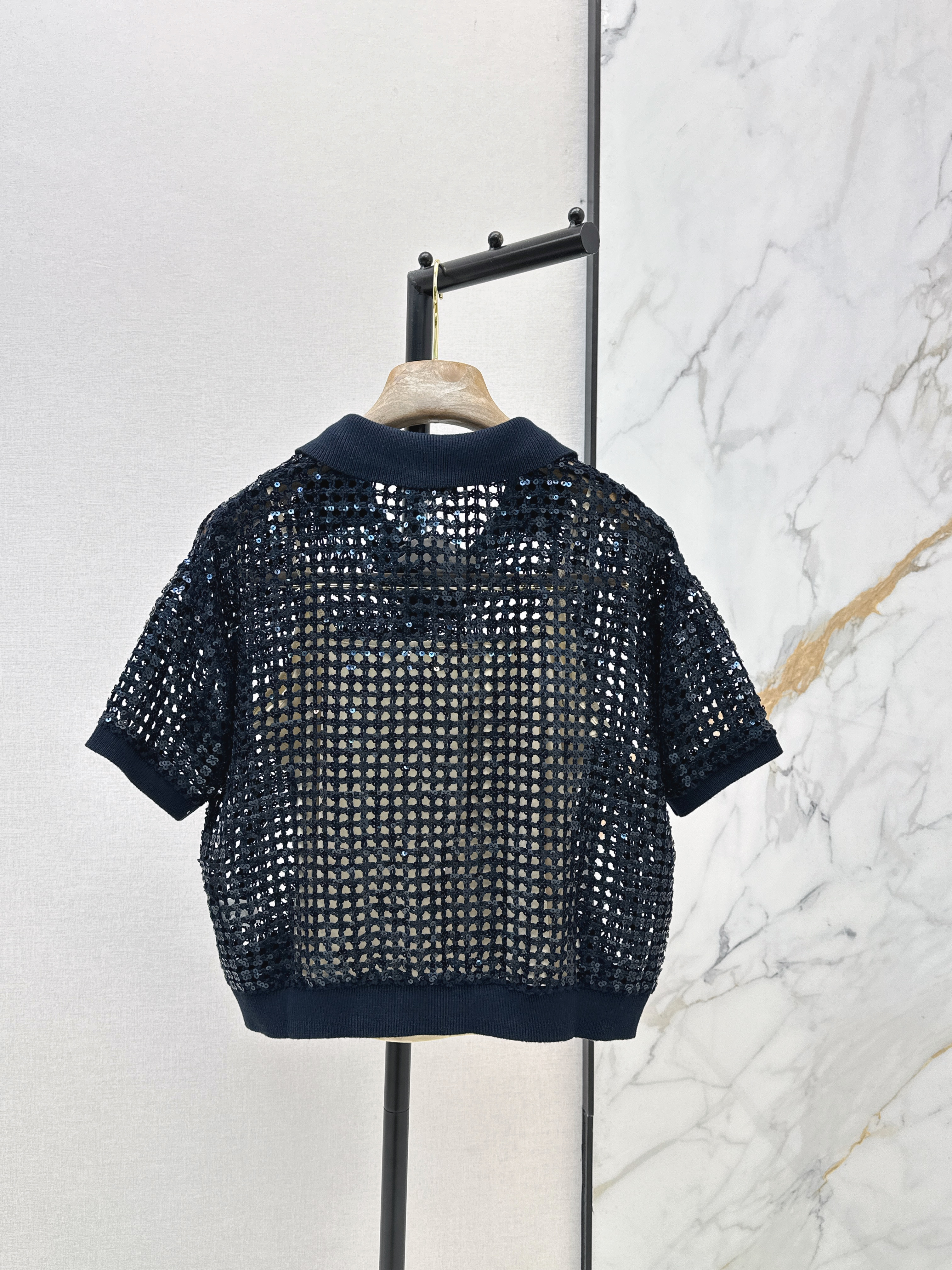 Brun New hollow sequin polo shirt
