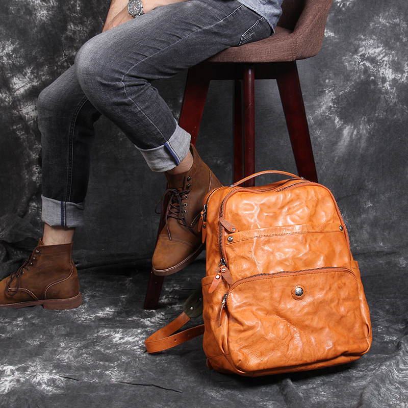 Vintage Textured Leather Backpack - Timeless Craftsmanship for the Modern Professional