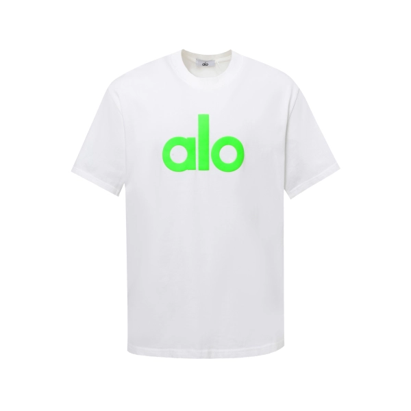 alo yoga T-shirt white（ green large print）