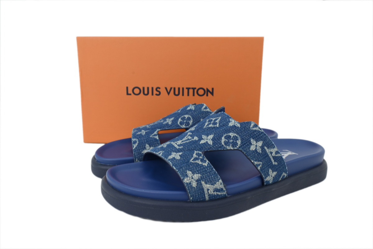Pkkicks God Batch LOUIS VUITTON Oasis Mule Shoes Blue Denim Fabric