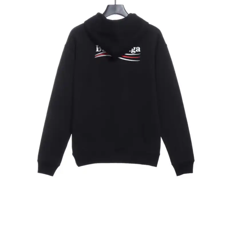 Balenciaga Clothes Embroidered Printed Cotton Hoodie Black