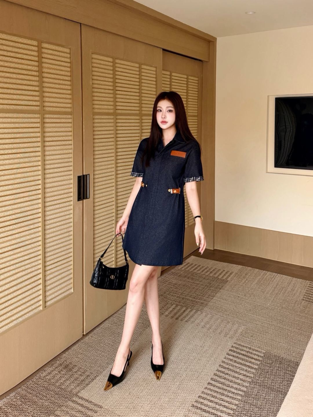 Fend New Denim short-sleeve dress