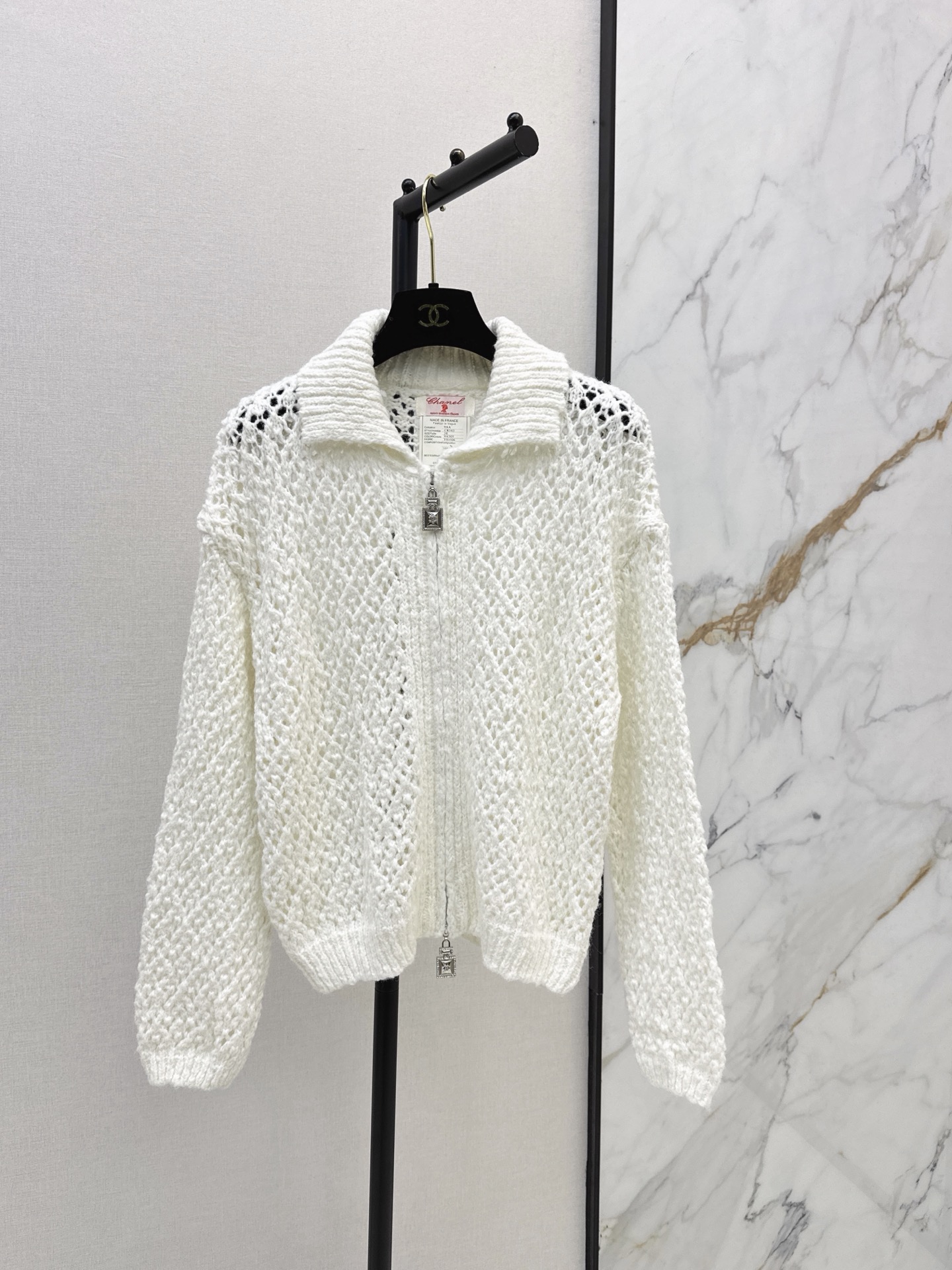 Chan New Hollow-out zip-up cardigan