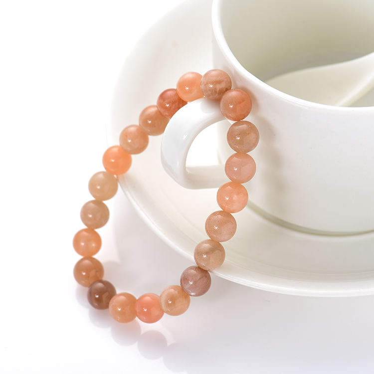 B30P-Minimalist Natural Sunstone Gemstone Beaded Stretch Bracelet for Women